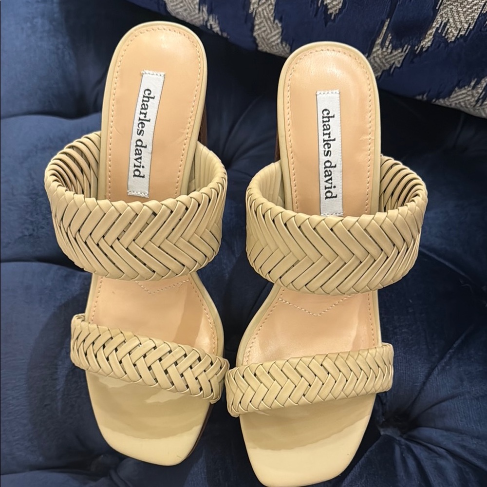 Charles David Cream Woven Mules